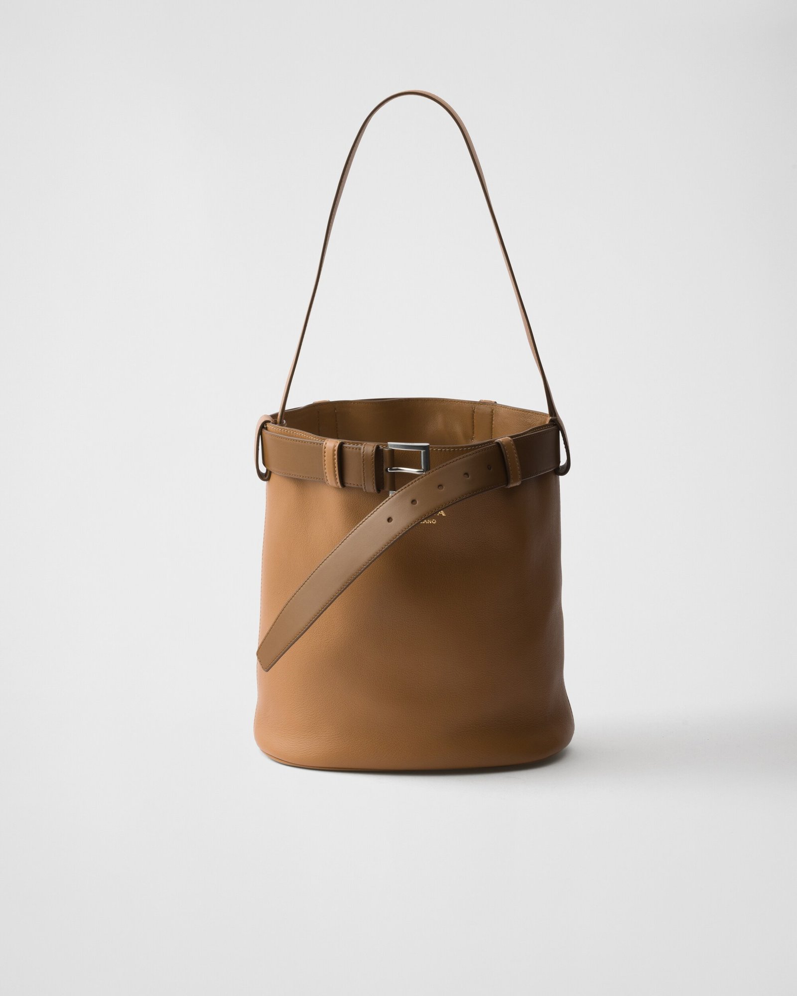 Prada Buckle Leather Bucket Bag with Strap