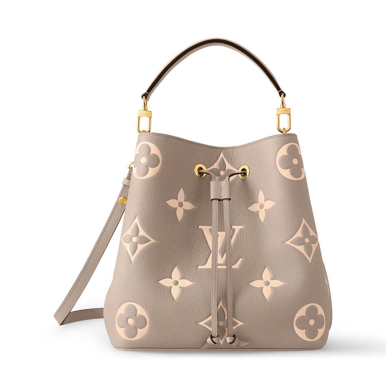 路易威登-néonoé-中号手袋-bicolor-monogram-empreinte-leather-时尚手袋--M45555_PM2_Front view NéONOé medium size handbag